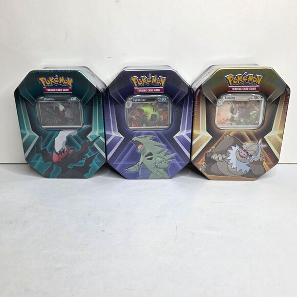 Pokemon Triple Whammy Tins Darkrai Slaking Tyranitar - Set of 3 - Factory Sealed - Picture 1 of 10